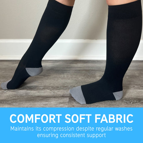 Compression Stockings Cotton, Black/Grey Striped