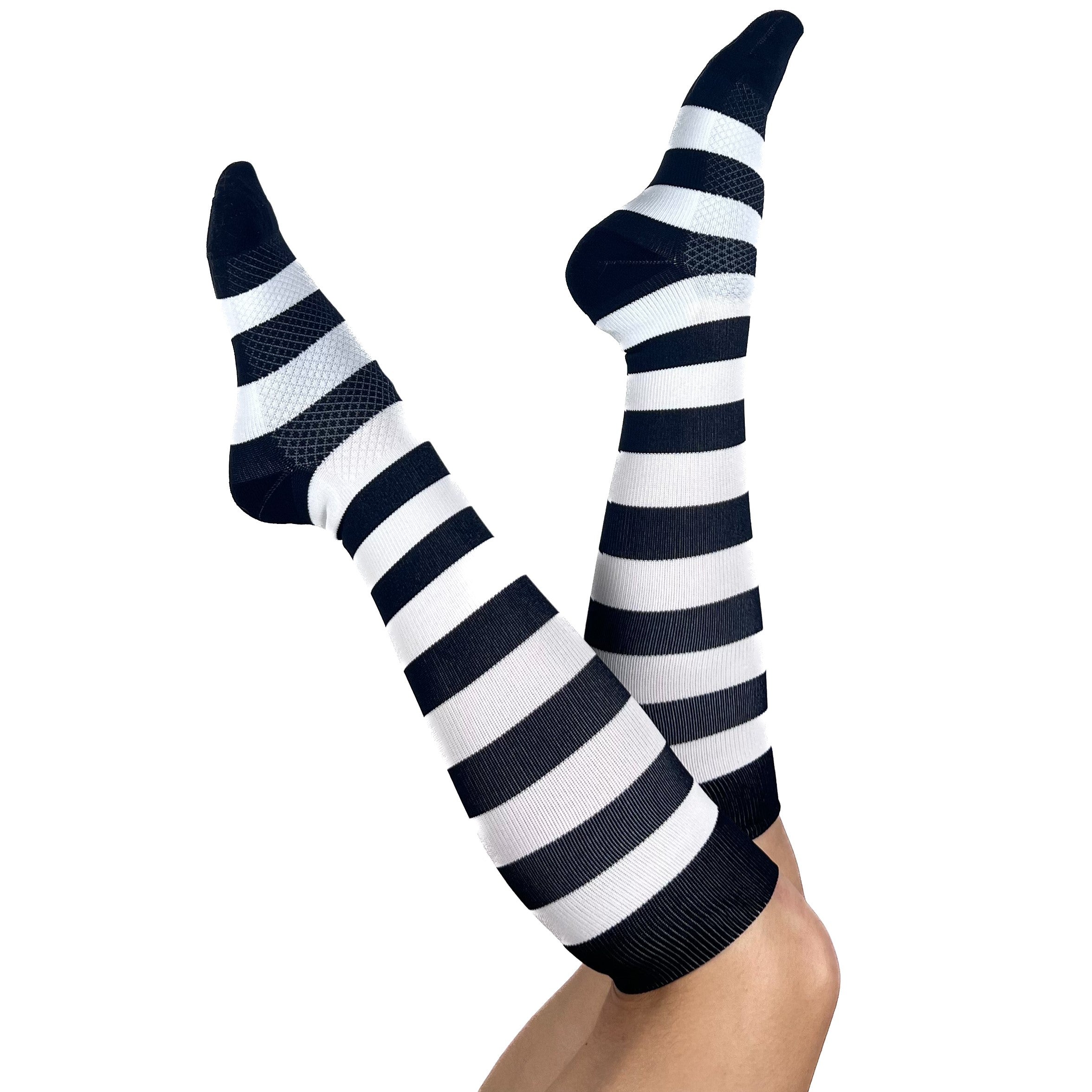 Black and White Striped Compression Socks | Knee High