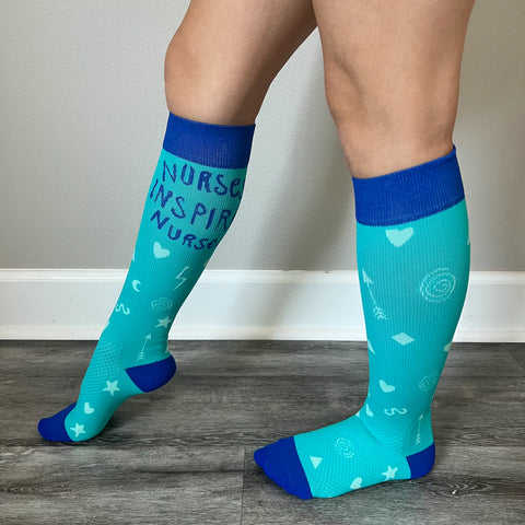 Compression Socks - Nurses Inspire Nurses Mint/Blue