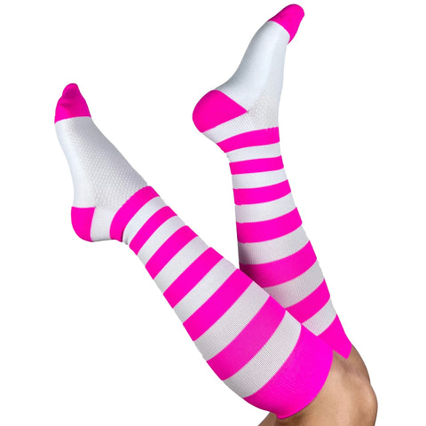 Compression Socks - Stripe - Pink & White