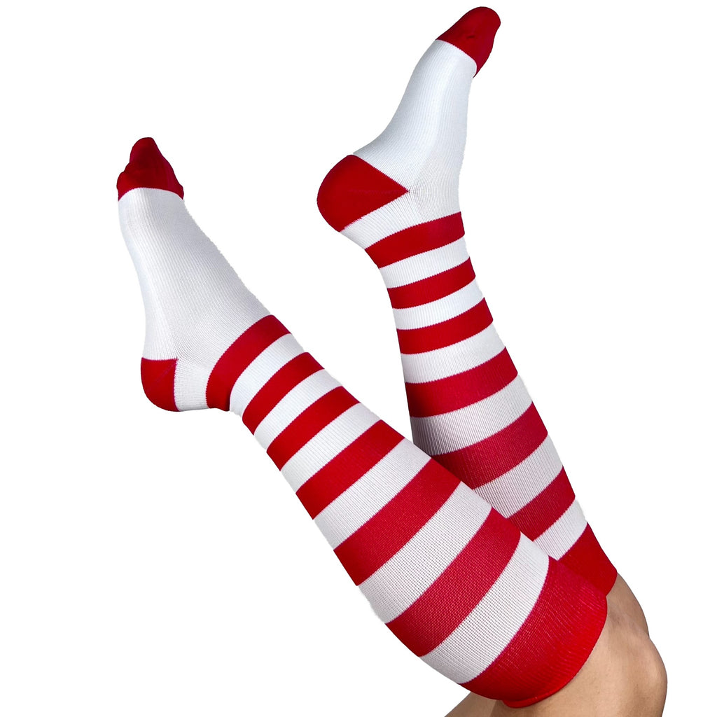 Calf Sleeves, White and Red Stripe - XS