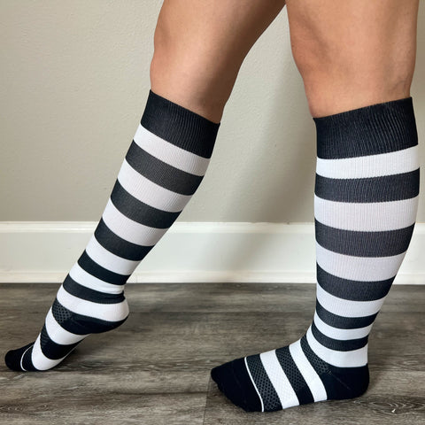 Black White Stripe Socks Premium Cotton Short Knee high Over The Knee Thigh  High